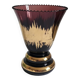 Vase évasé en verre violet motif doré central
