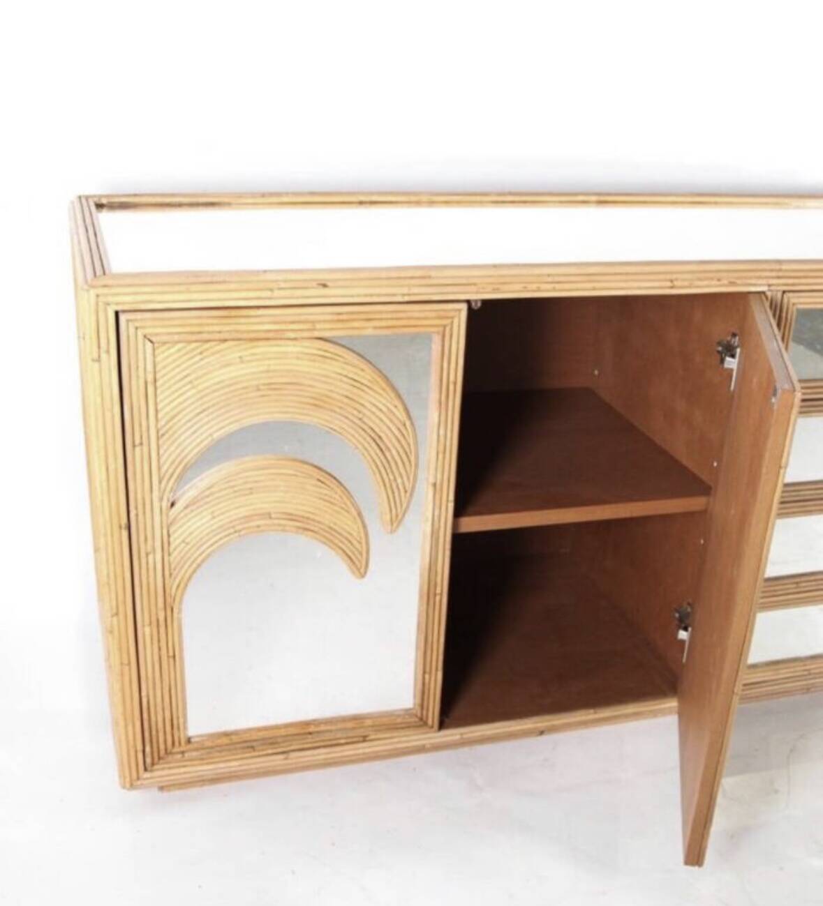 Mirrored and rattan sideboard