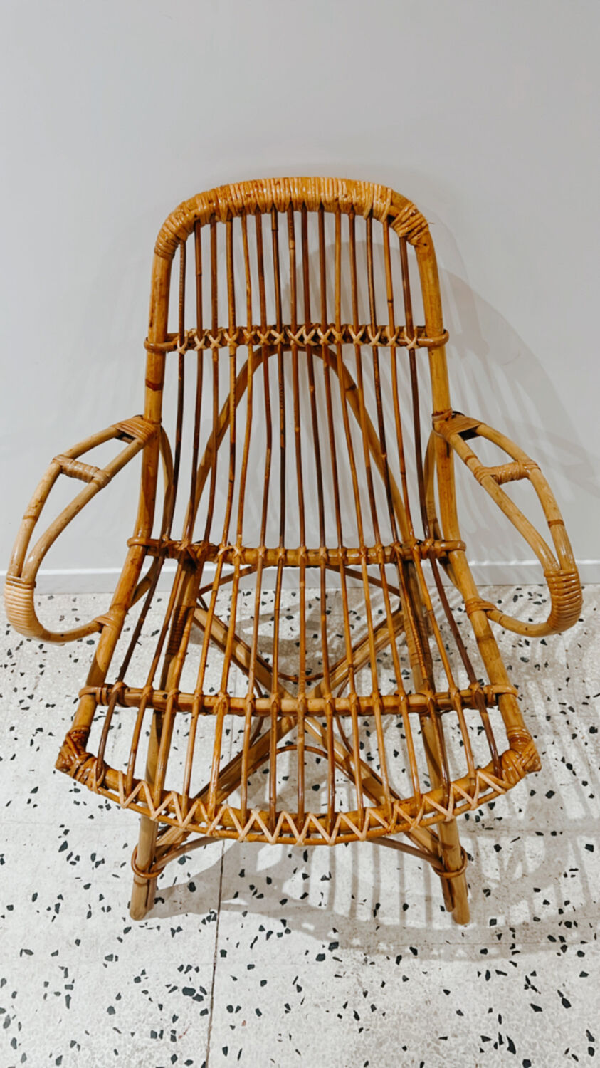 Six vintage rattan chairs