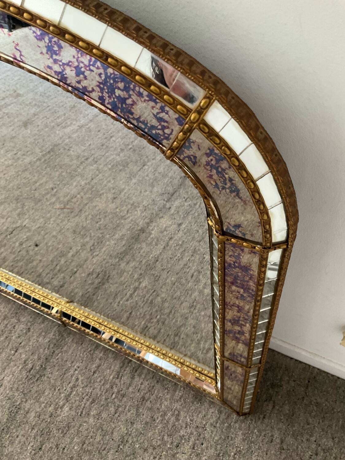 Large vintage brass and glazing bead mirror