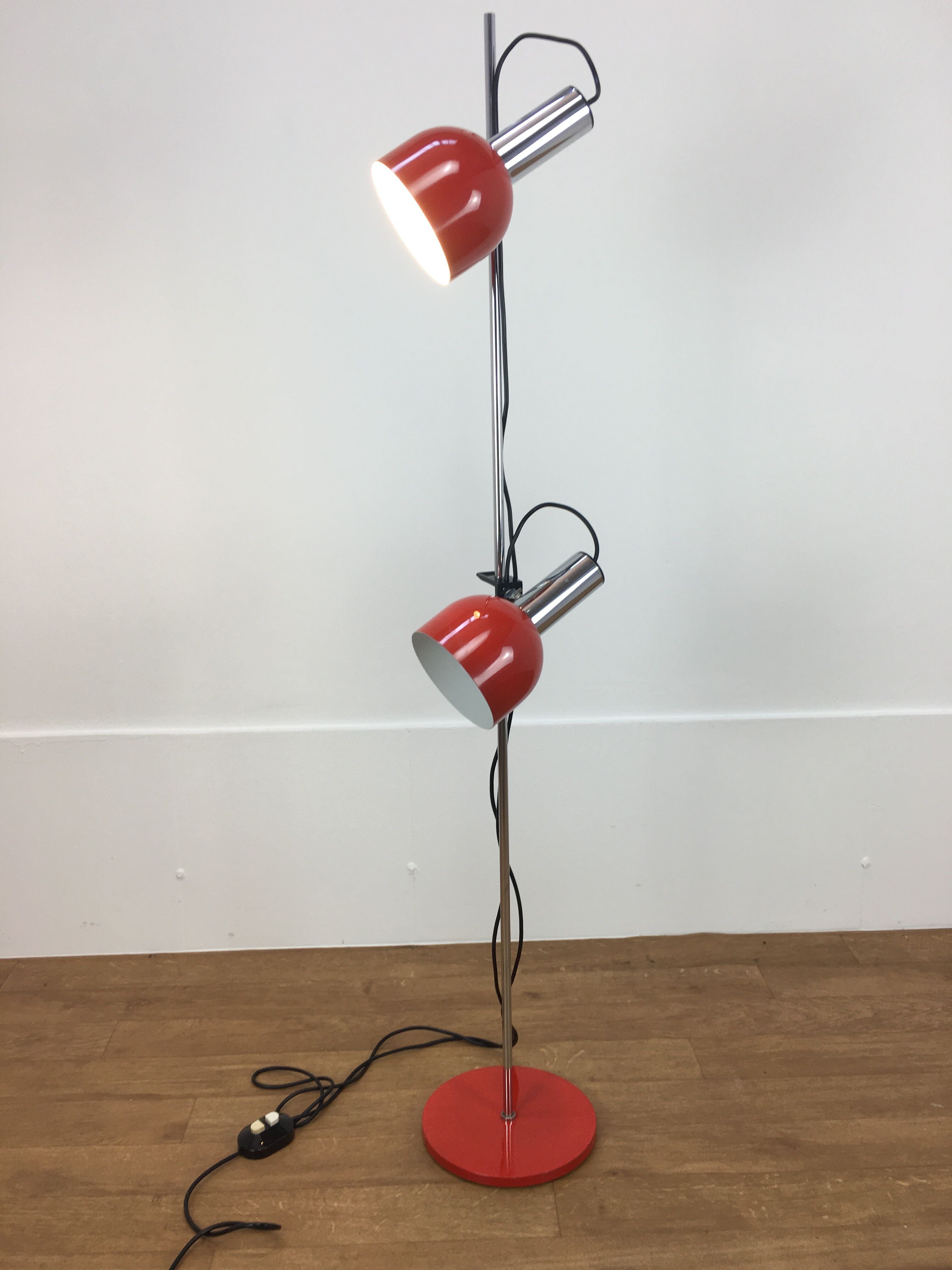 Floor lamp space age 2 spots red and chrome 1970