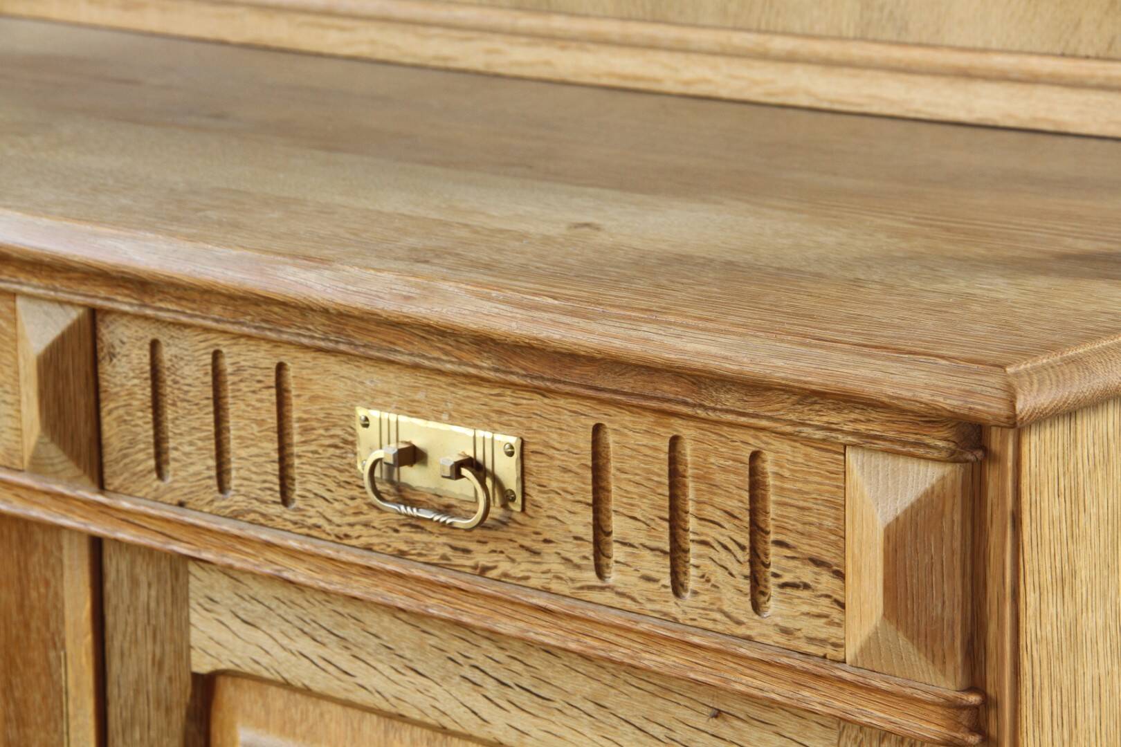 Vintage 1970 Danish Brutalist Light Oak Dining Cabinet, Henning Kjærnulf style