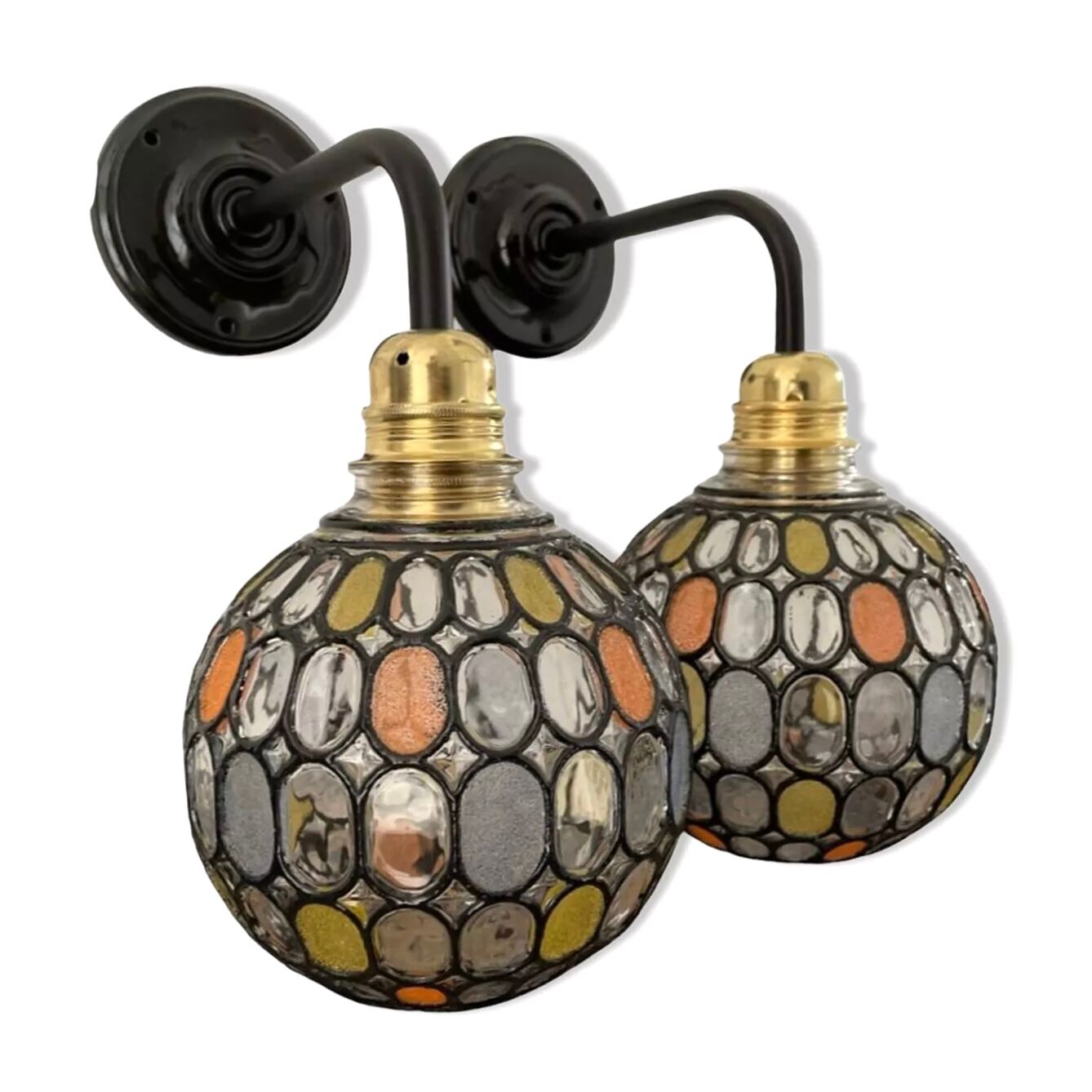 Pair of vintage faceted glass wall lamps