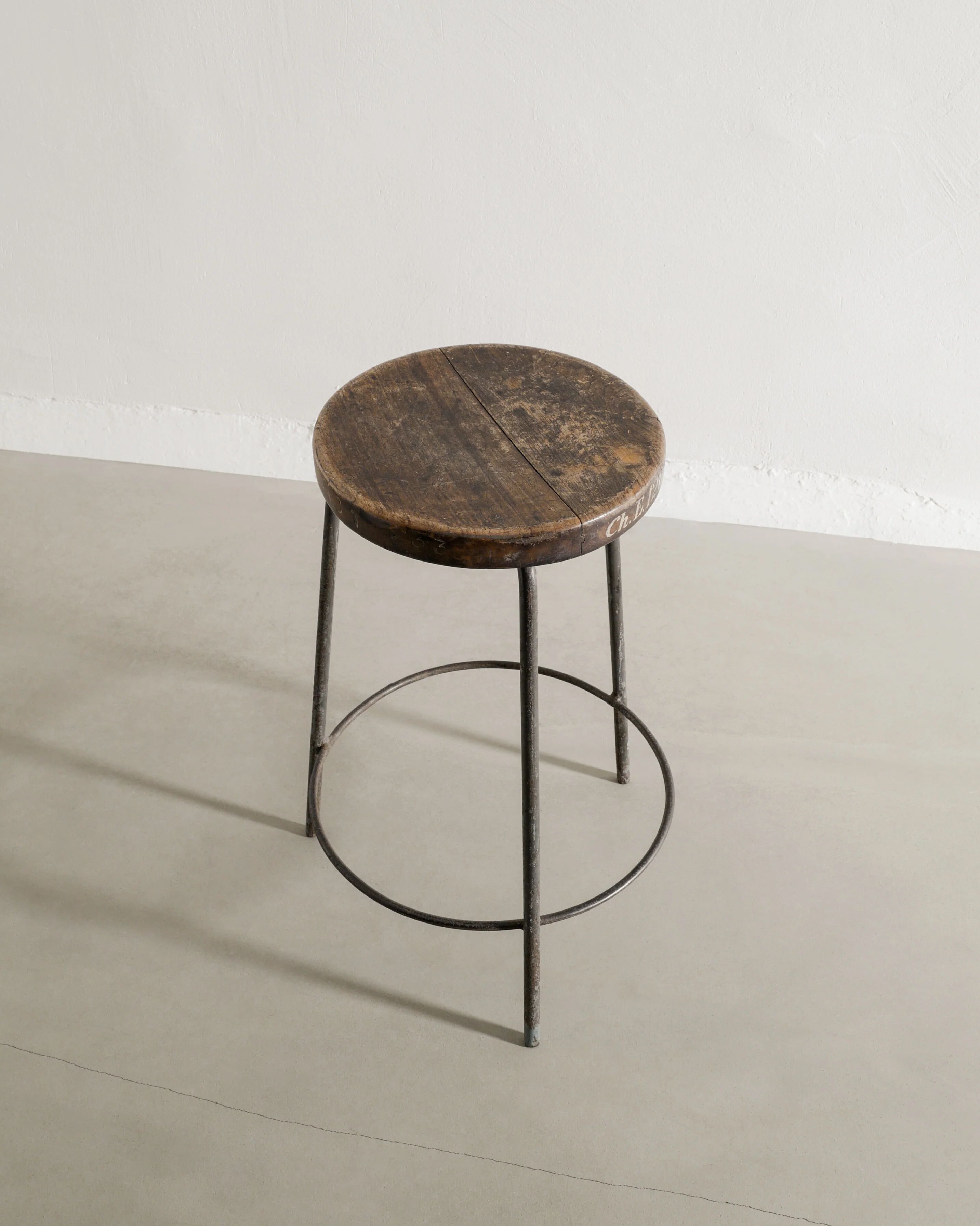 French Mid Century Wooden Iron High Bar Stool by Pierre Jeanneret, 1950s