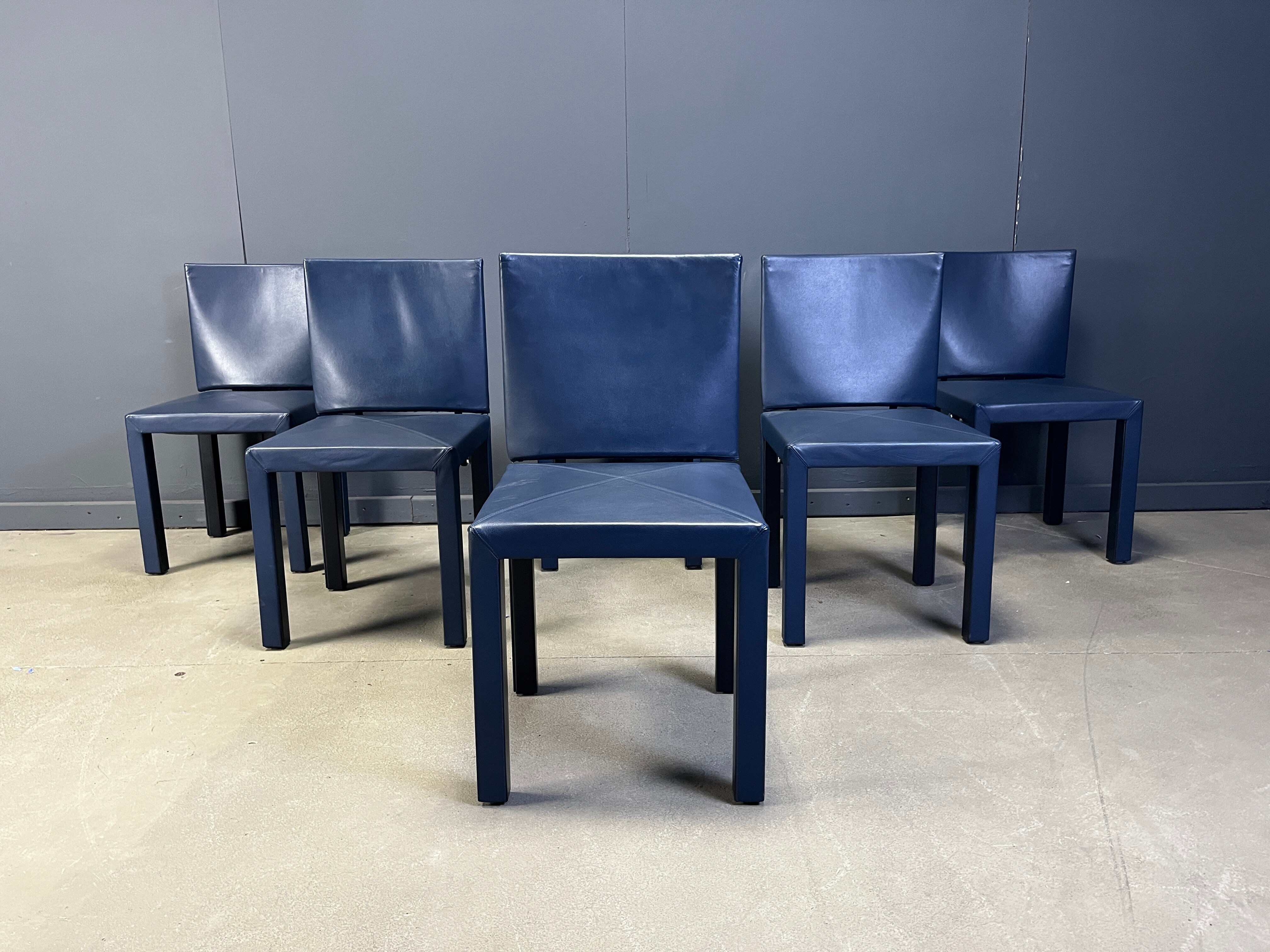 Set of 6 blue Arcadia dining chairs by Paolo Piva for B&B Italia, 1980s