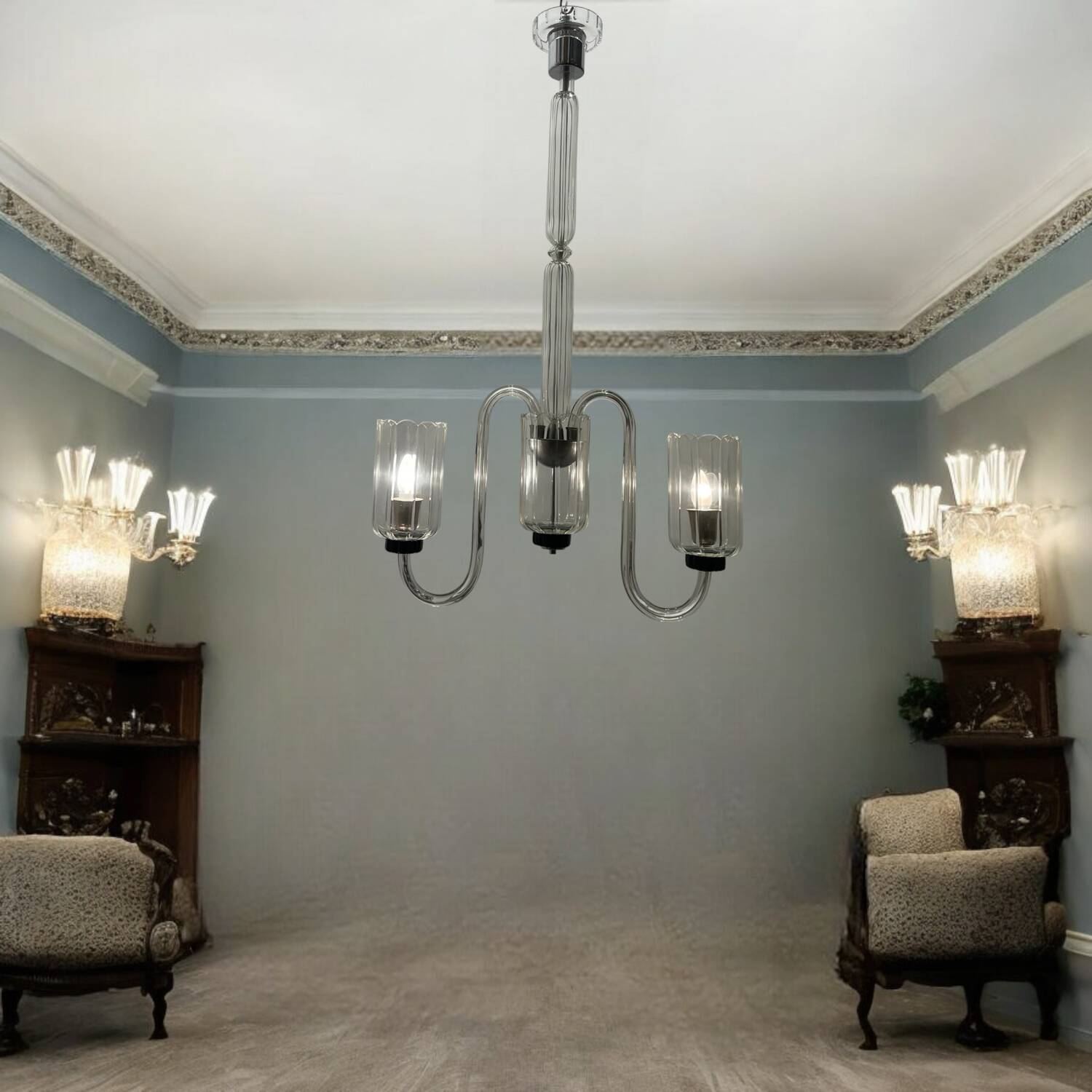 Large Art Deco Murano Glass Chandelier 1950’s