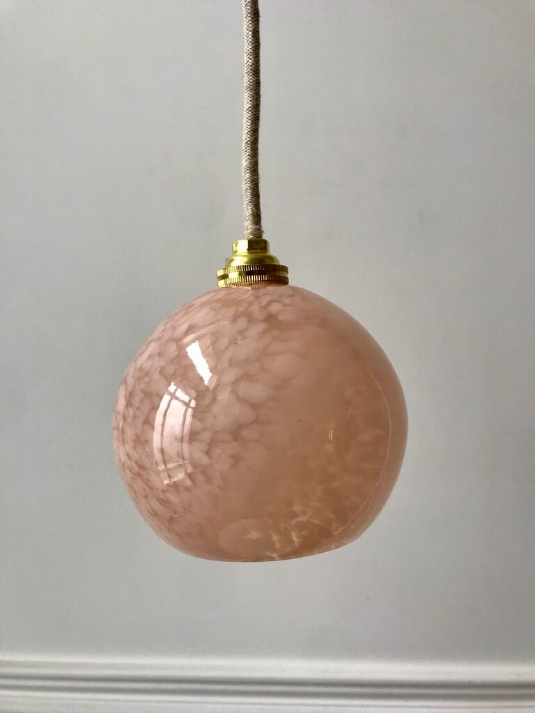 Suspension glass ball of Clichy pink 20s
