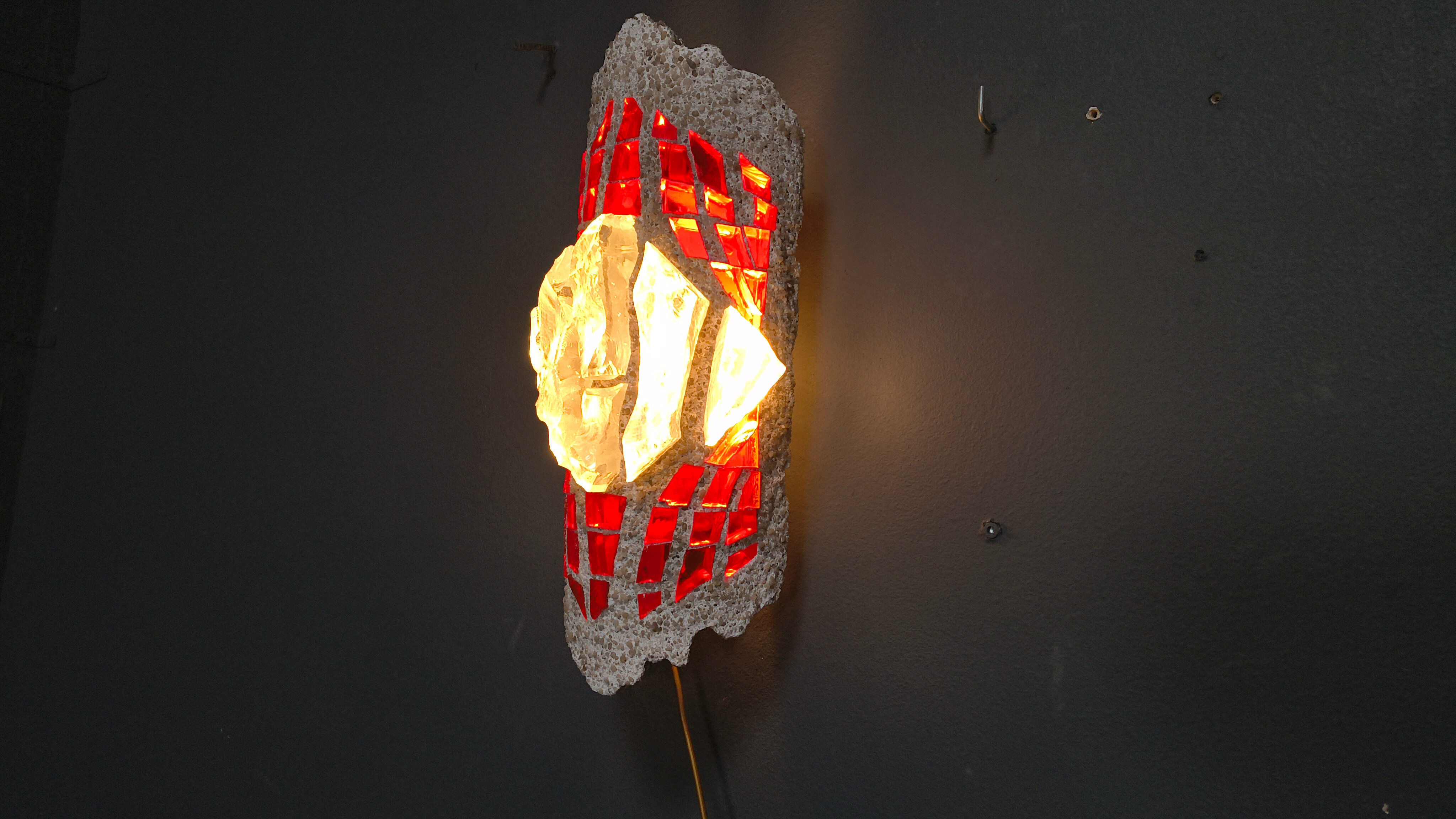 Brutalist cement and glass wall lamp, 1960s