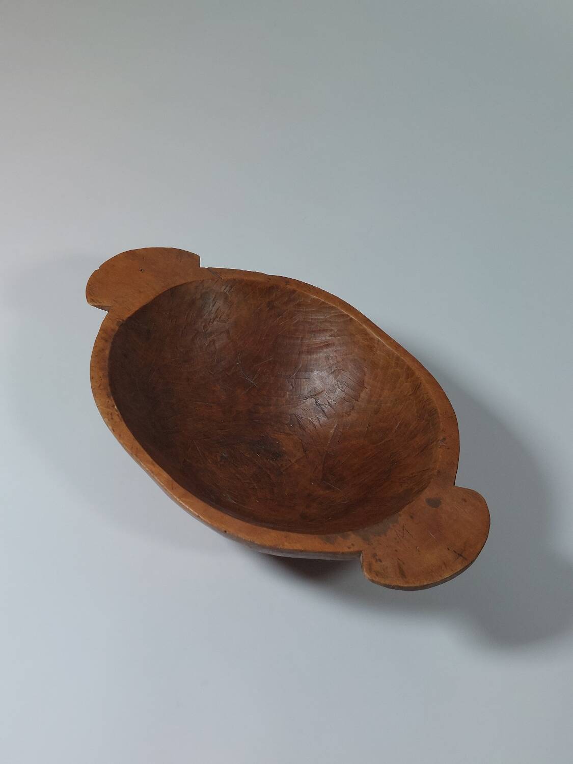 Vintage wooden fruit bowl hand-carved.