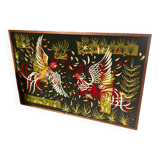 Large Aubusson wool tapestry – “Fighting Cocks” – 140 × 80 cm