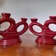 Set of 2 elegant Art Deco ceramic double candle holders