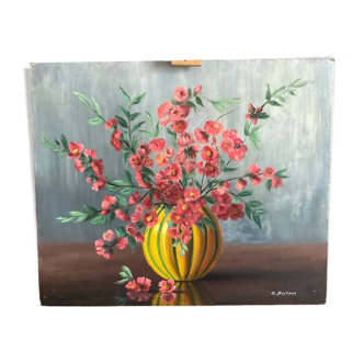 Oil on Isorel panel Flower bouquet signed A Boiteux 1970s