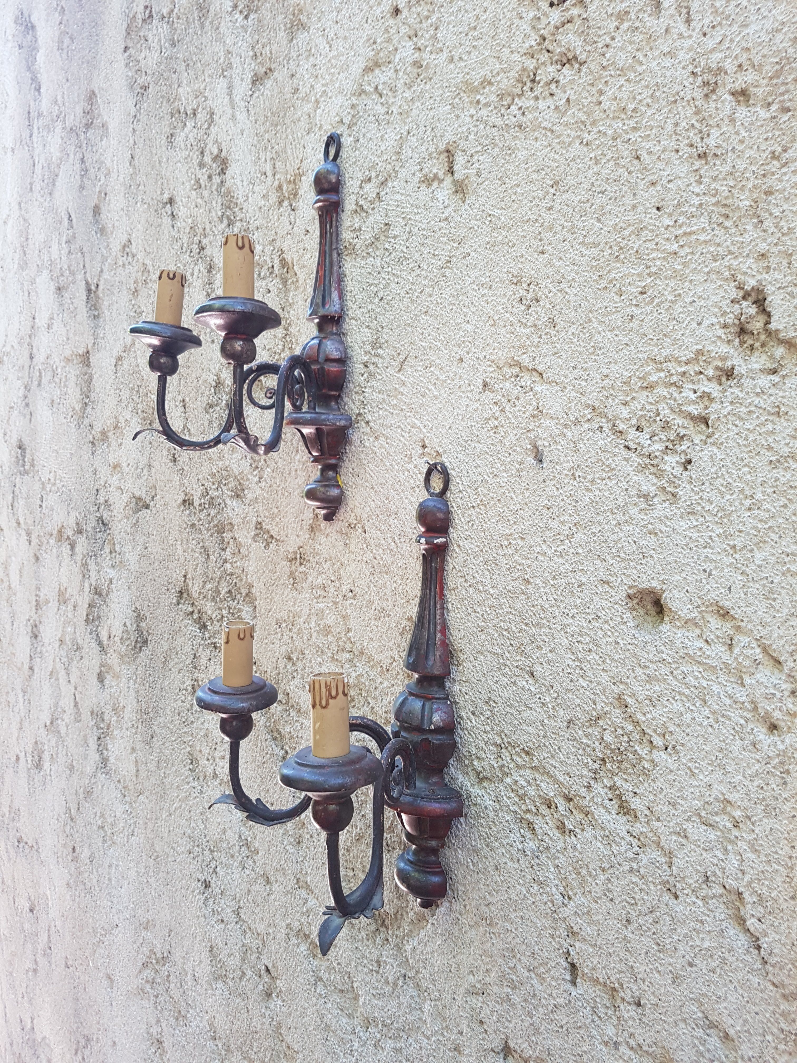 Pair of wooden and metal wall light