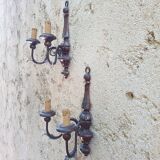 Pair of wooden and metal wall light