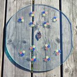 Vintage glass platter – Cold enamel floral painting "Handmade"