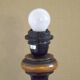 French Mid Century Round Turned Wood Table Lamp Cream Fringed Shade 5573