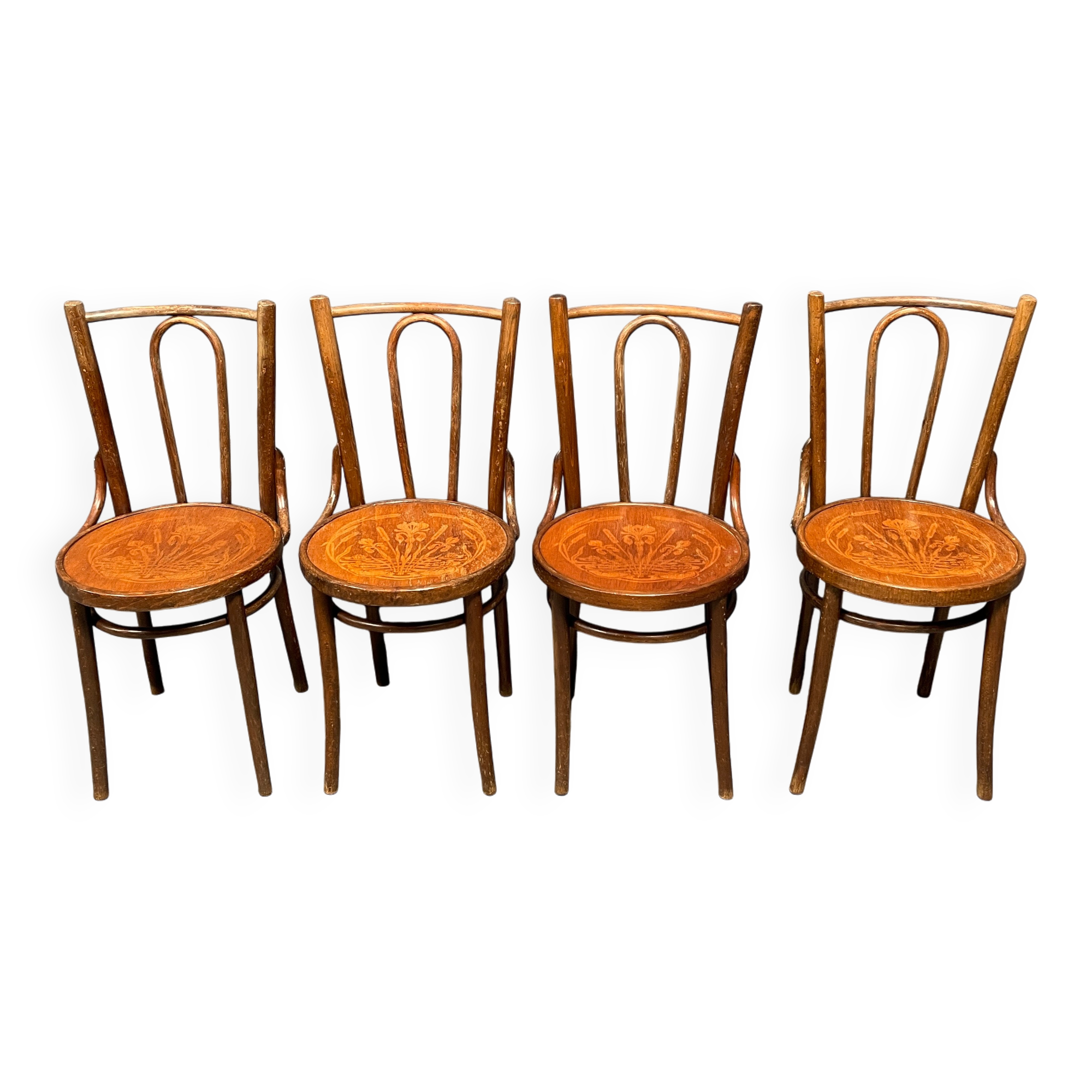 Set of 4 French Cafe Chairs with Graceful Seats