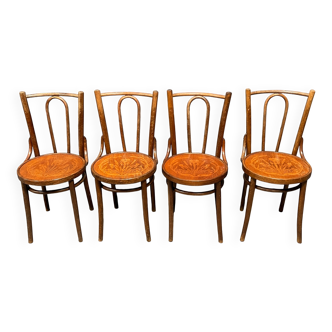 Lot de 4 chaises de café françaises aux sièges gracieux
