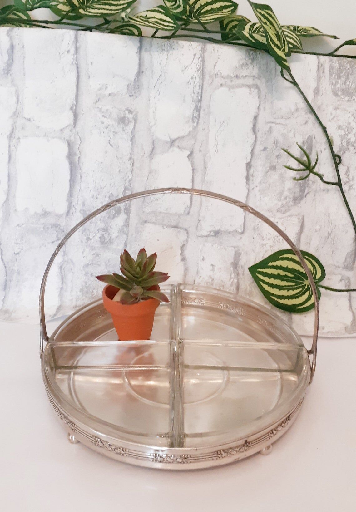 Silver metal aperitif serving dish