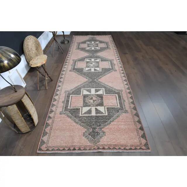 Vintage Turkish Oushak Wool Runner Handmade Wool Runner Rug 123x376