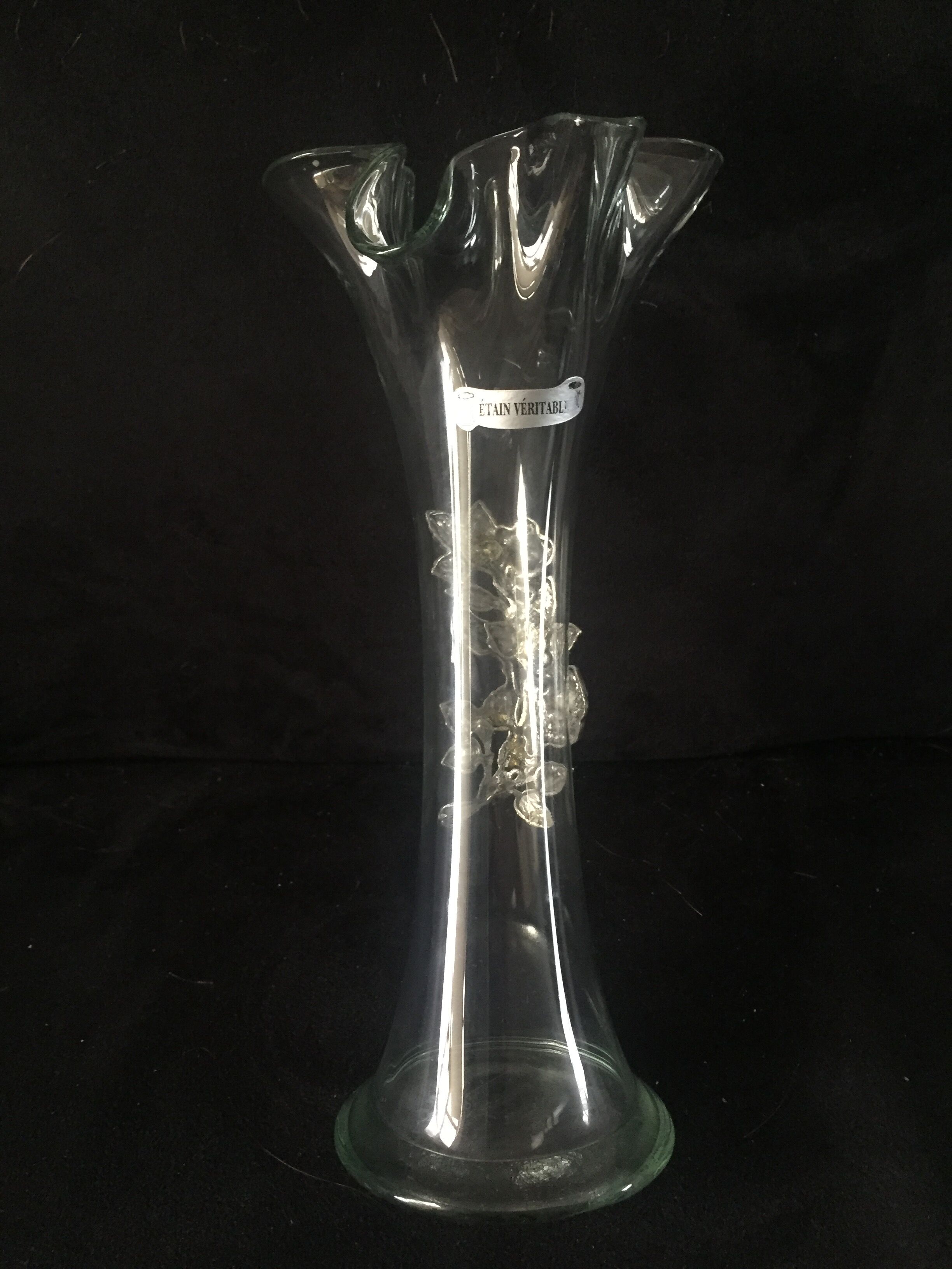 Soliflore en verre avec rose en étain