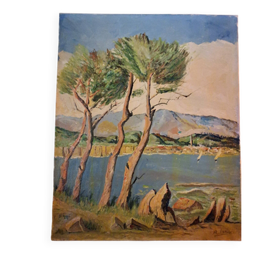Oil Painting on Canvas - Gulf of Saint-Tropez by A. Lange (46x37 cm)