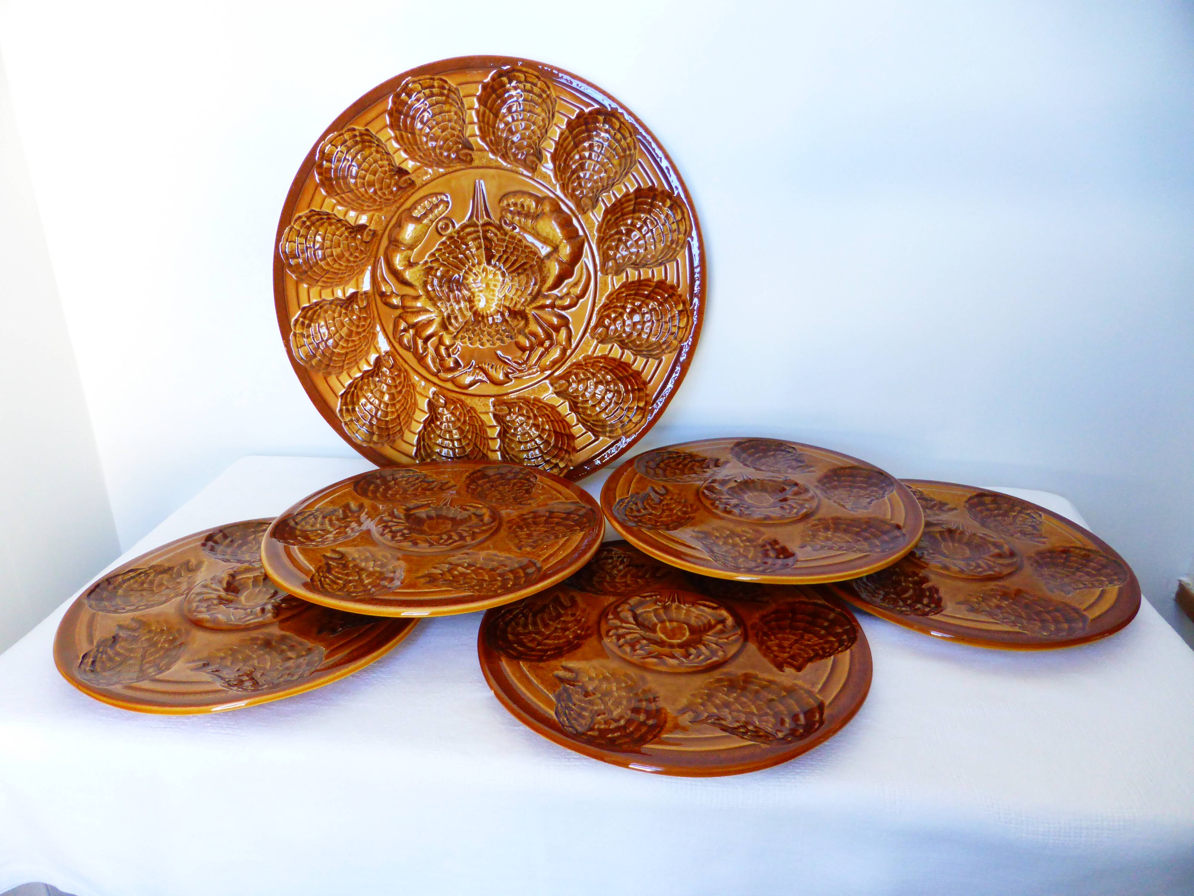 5 plates and a platter for oysters or shellfish from Sarreguemines 2106161