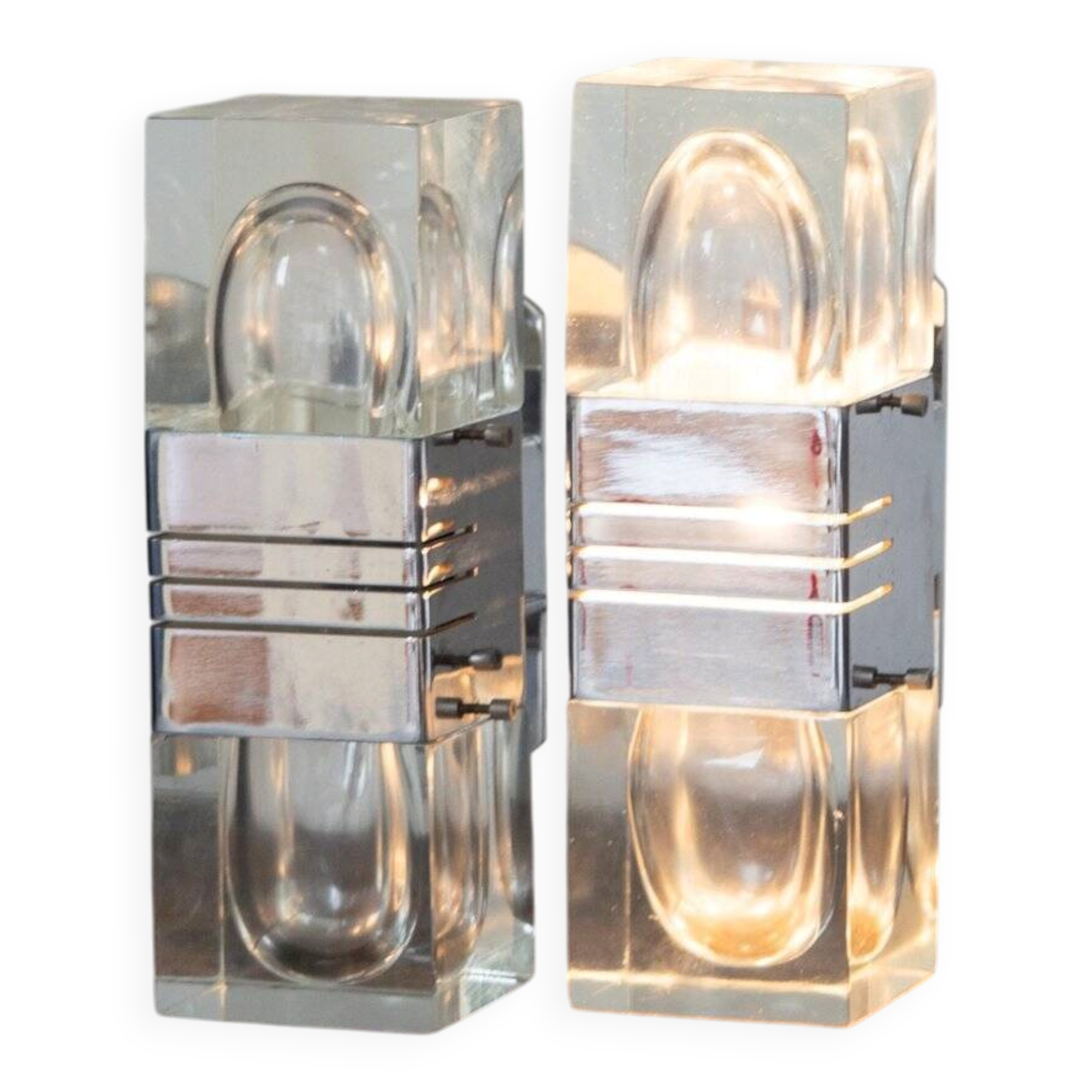 Murano glass wall lamps with chrome brass, Italy, 1970s, set of 2.