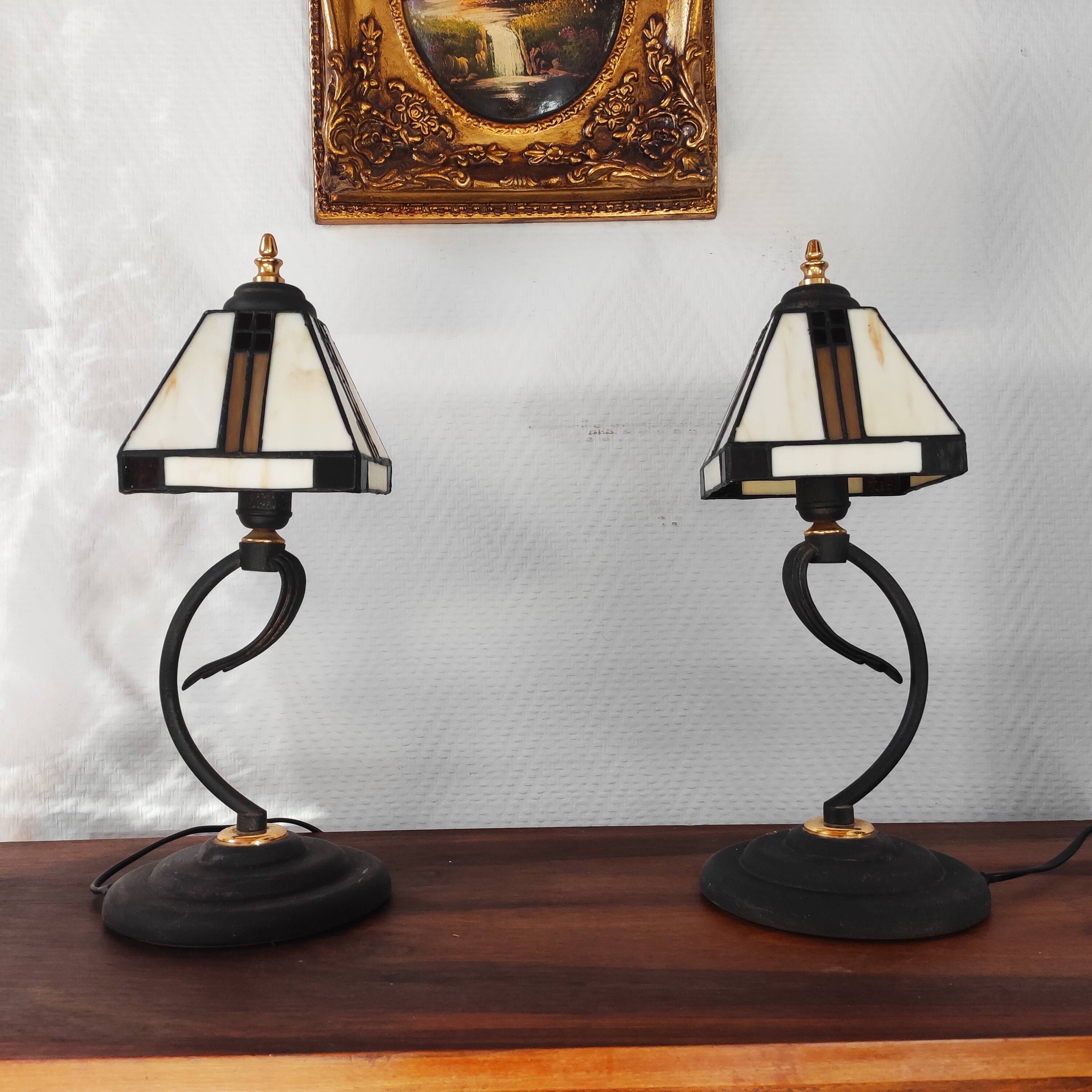 Paire de lampes vintage métal et verre