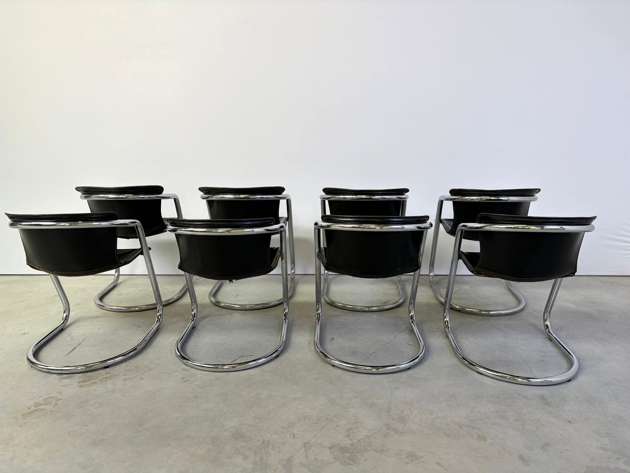 Vintage dining chairs by Willy Rizzo for Cidue set of 8, 1970s