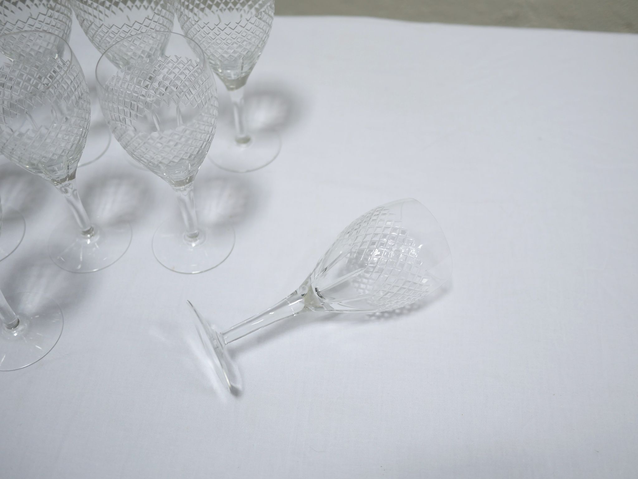 Series of 10 vintage crystal water glasses