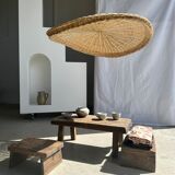 Rattan suspension or shade in the shape of a braided undulating circular tray d:80