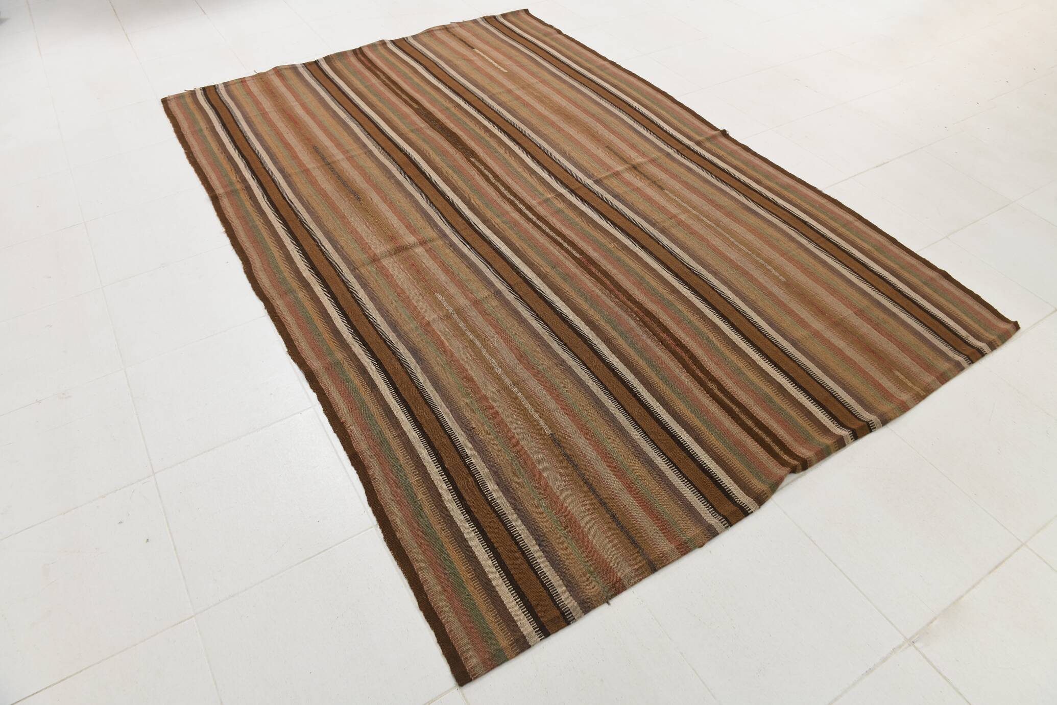 6x9 Soft Brown TURKISH VINTAGE KILIM RUG, Tribal Kilim Rug, 185x275 Cm