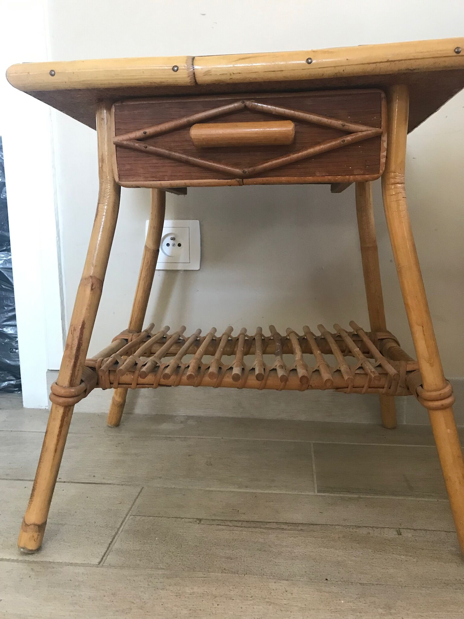 Pair of vintage rattan bedside tables 60 years