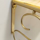 Pair of Wall-Mounted Brass and Murano Glass Console Tables / Nightstands