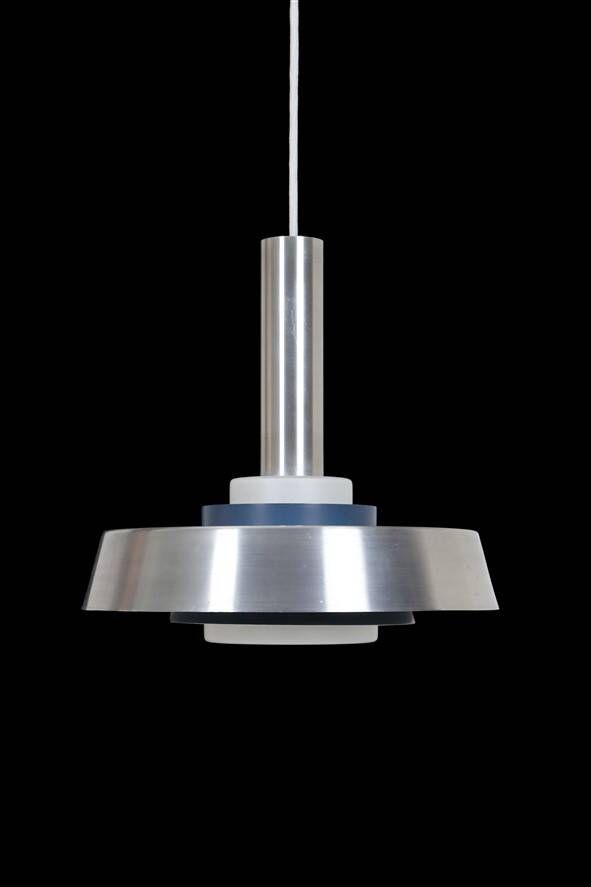 Rare pendant lamp / aluminum / opaline glass / Space Age / Mid-Century Danish Modern design / 1960s / 1970s