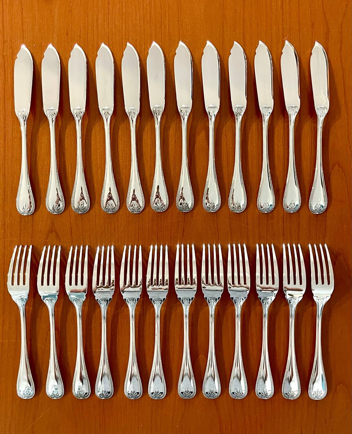 Christofle Malmaison, 12 fish cutlery sets, 24 pieces, new condition
