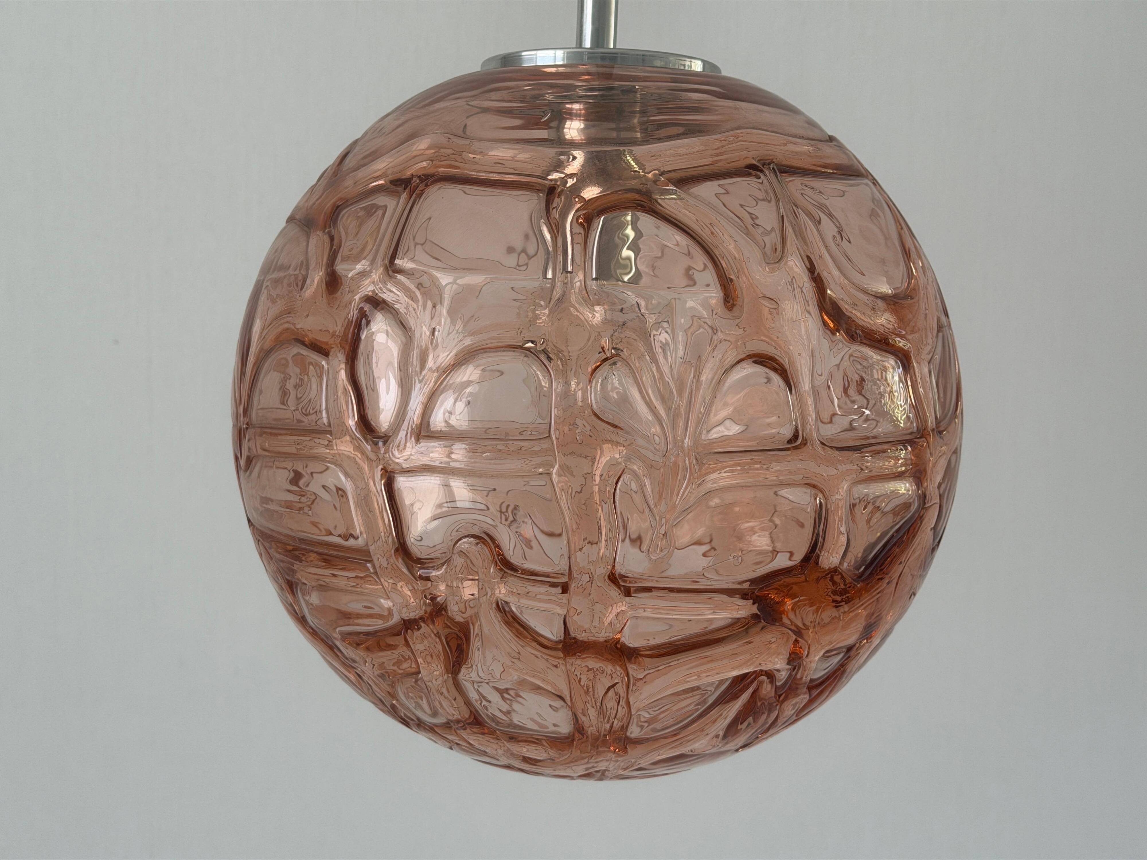 Pink pendant lamp made of hand-blown glass by Doria Leuchten, 1960s Germany.