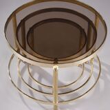 Set of three nesting coffee tables in bronze and smoked glass, 70s