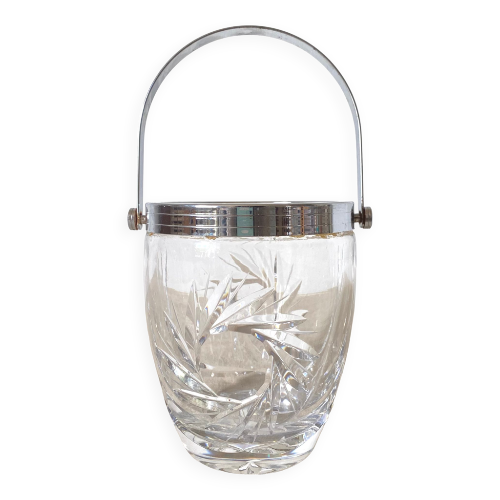 Seau à Glace Vintage En Cristal Ciselé Motif étoiles, France 1960-70, Très Bel état