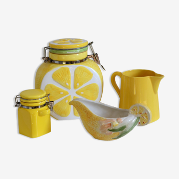Set of ceramic pots lemon theme