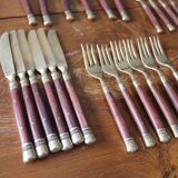 Antique wood and brass cutlery set – 41 pieces