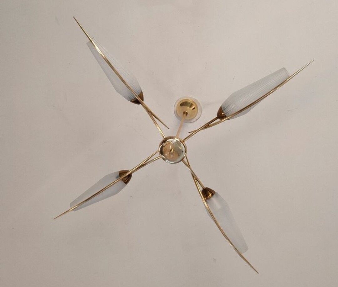 Chandelier with two vintage wall lamps house Lunel 1960