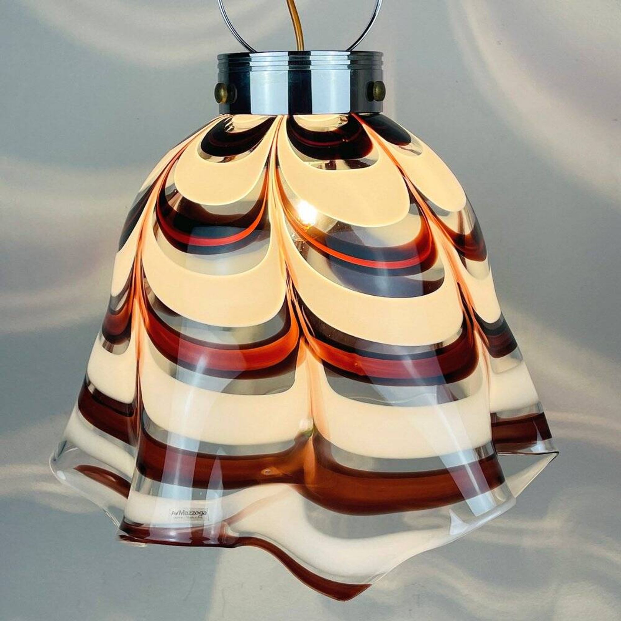 Brown Murano glass Fazzoletto pendant by AV Mazzega, Italy, 1970s