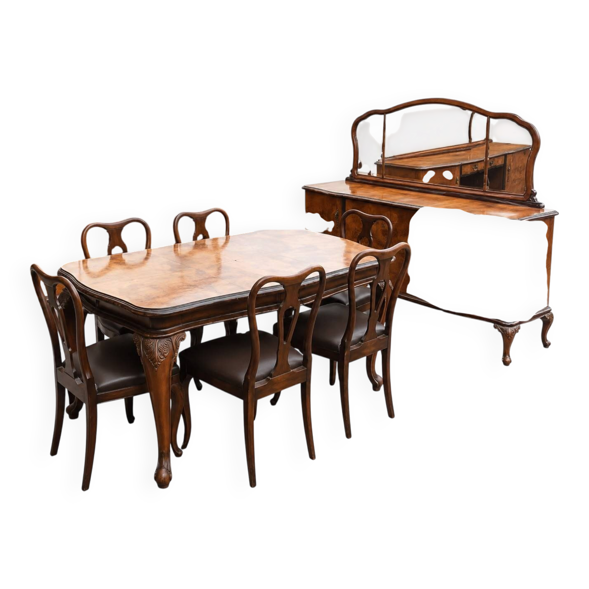 Classic Chippendale Dining Room Suite, Italy, Early 20th Century, Walnut