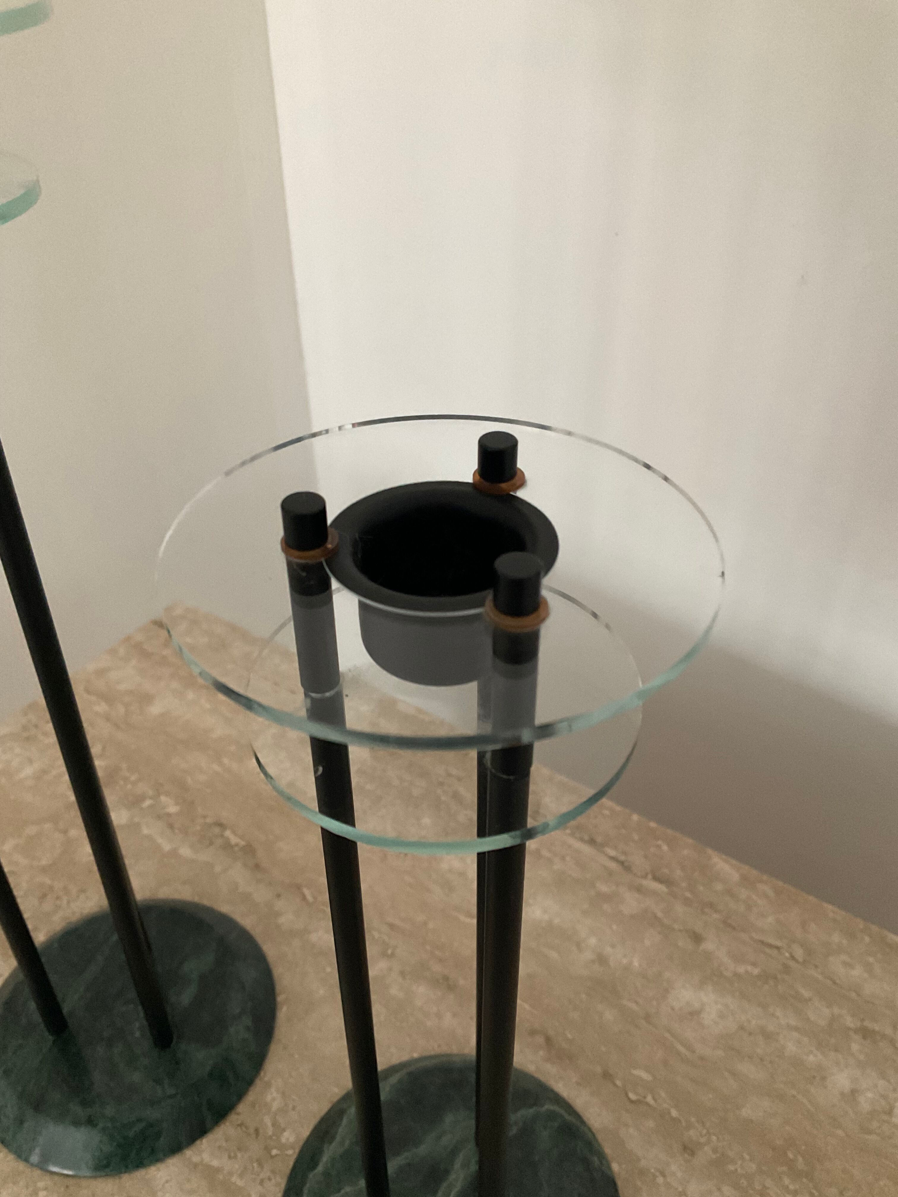 Duo of vintage candle holders in marble and plexiglass 70s-80s