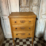Small Art Deco chest of drawers with 3 drawers in light oak.