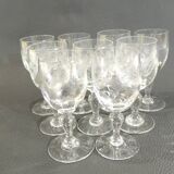 Set of nine engraved crystal liquor glasses, emma model. early 20th century/vintage/thouvenin vierzon