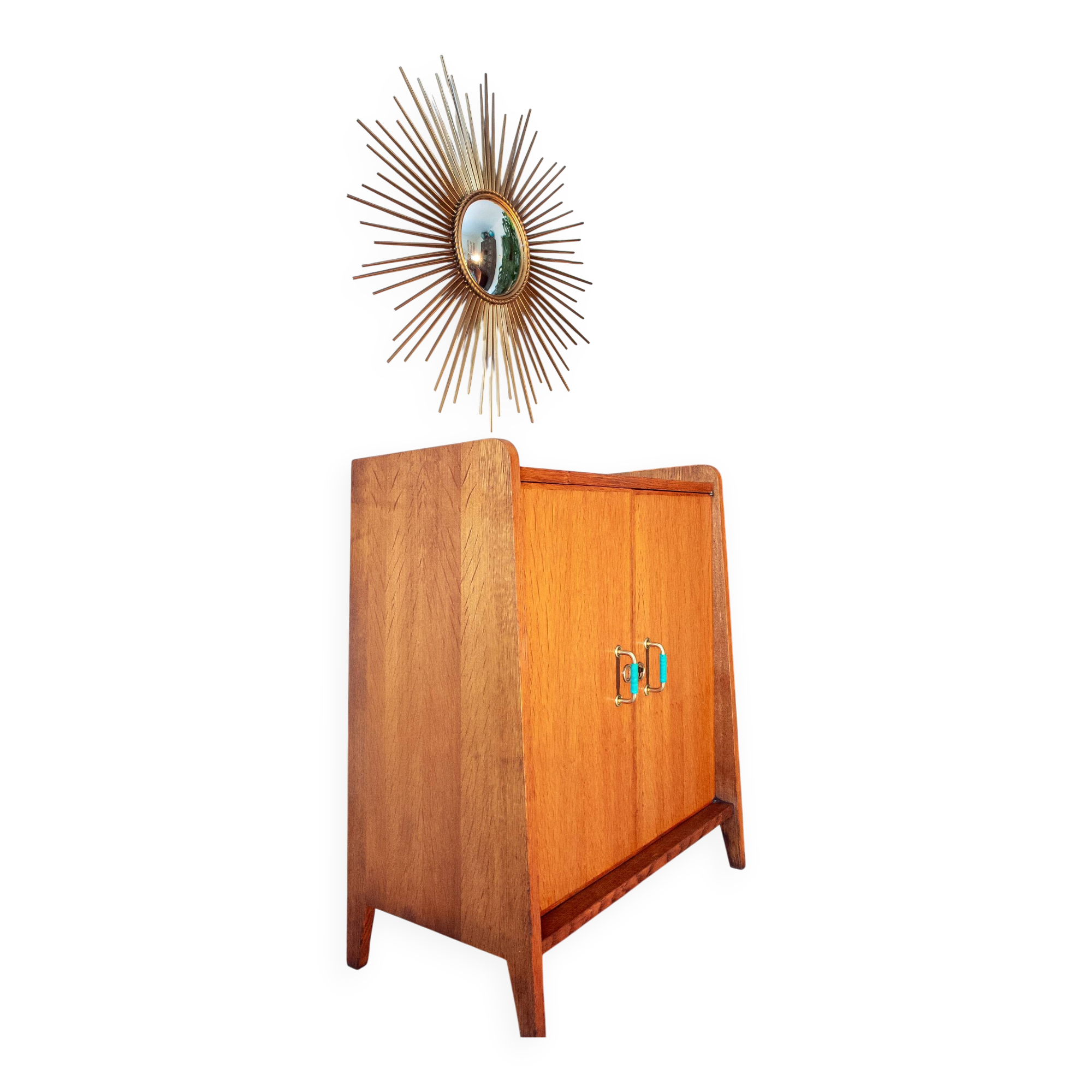 Buffet with fin profile, brass handles and scoubidou, 1950s.
