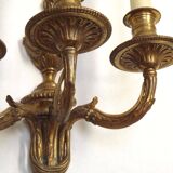 Magnificent Pair French Antique Bronze Triple Wall Lights Urn & Swag Detail